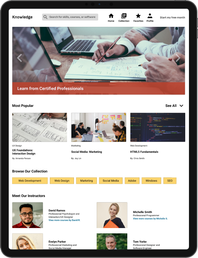 Knowledge Mockups - Tablet (Responsive Design) - Home Screen